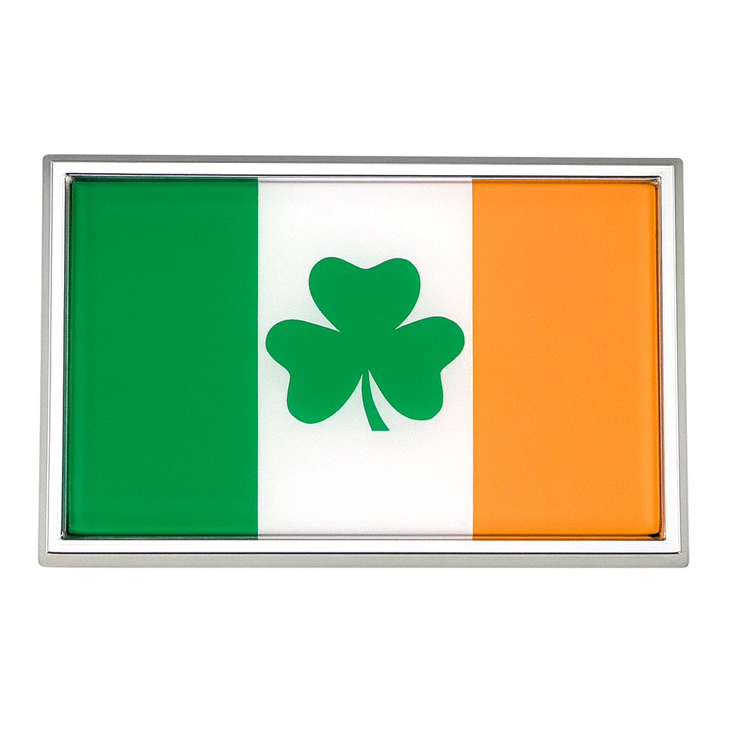 Irish Flag Chrome Auto Emblem with Shamrock